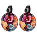 OWNTA Petals Flowers Pattern 2Pcs PU Leather Round Bag Tags with Privacy Cover and Name ID Tag for Travel Luggage Handbags Backpacks and School Bags