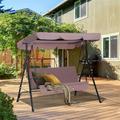 3 Person Outdoor Porch Swing Steel Frame Swing Chair with Adjustable Canopy Swing Chair for Patio Garden Poolside Balcony Backyard Dark Red