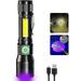 Black Light Flashlight Rechargeable 3-in-1 UV Light Flashlights 1000 Lumen LED Tactical Flashlight High Lumen 7 Modes Waterproof UV Blacklight Flashlights for Stains Detection Camping Emergency