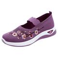 EHQJNJ Womens Shoes Casual Slip Ons Wide Width Fashion Summer Casual Shoes Flat Bottom Soft Bottom Non Slip Mesh Breathable Slip on Comfortable Embroidered Flowers Womens Casual Tennis Shoes
