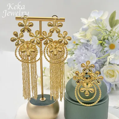 Dubai 24k placcatura in oro gioielli donna orecchini lunghi anelli Set etiopia banchetto gioielli da sposa regali abbigliamento quotidiano spedizione gratuita