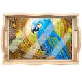 DIY Painting Wooden Tray Kit 5D Cartoon Kits Flat Side Handle Crafts Painting Kits Blue Parrot for Bar Family Gatherings Breakfast and Dinner Diamond Dots Gem Painting Art Set for Beginners