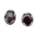 Dainty Red,'Sterling Silver Stud Earrings with Oval Garnet Stone'