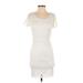 Charlotte Russe Casual Dress - Bodycon Scoop Neck Short sleeves: Ivory Print Dresses - Women's Size Small