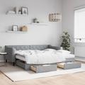 Daybed with Trundle and Drawers Light Grey 90×190 cm Fabric