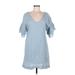 Universal Thread Casual Dress - Shift Plunge Short sleeves: Blue Print Dresses - Women's Size Medium