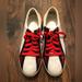 Gucci Shoes | Gucci Gg Monogram Script White/Navy/Red Sneakers Sz 37 | Color: Red/White | Size: 6.5