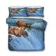 Chickwin Duvet Cover Set Bedding Sets 4 Pieces Single Double King, 3D Printed Soft Microfiber Modern Duvet Set with Quilt Case Pillowcases Flat Sheet (Brown bear,180x220cm)