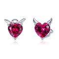 Earrings Women's Fashion Studs 925 Sterling Silver Angel Devil Pink Cubic Zirconia Heart Studs Women's Sterling Silver Jewelry (SCE414 a)