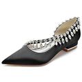 Women Flat Dress Shoes Satin Pointed Toe D'Orsay Shoes with Rhinestone Crystal Bridal Wedding Prom Evening Party Dress Flats,Black,7 UK