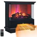 GiantexUK 27”/68cm Electric Fireplace, 3-Sided Fire Heater with 3-Level Flame Effect, Adjustable Temperature, Timer & Overheat Protection, Freestanding Stove Fire Surrounds, 1800-2000W (Black)