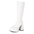 OAUSZC Knee High Chelsea Boots for Women Round Toe Block Chunky Heel Platform Long Dress Boots,White,8 UK