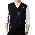 SAWEEZ Mens Knitted Vest Jumper Fine Knit, V-Neck Cashmere Vest Jumper Argyle Jacquard Sweater Sleeveless Wool Waistcoat Business Casual Pullover Gilets Knitwear Tank Top,Navy,Xs