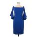 Calvin Klein Casual Dress - Sheath Square 3/4 sleeves: Blue Print Dresses - Women's Size 4