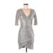 Alice + Olivia Cocktail Dress - Wrap Plunge 3/4 sleeves: Silver Print Dresses - Women's Size 6