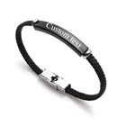 Punk SOS texte personnalisé Bracelet en cuir mince pour hommes personnalisé graver Logo nom Bracelets en acier inoxydable pour les femmes
