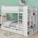 Harriet Bee Wooden Bunk Bed w/ Drawers & Multi-Layer Cabinet in White | 63.4 H x 42.4 W x 77.8 D in | Wayfair 3A89EACCFA54419BA86C906EF658A777