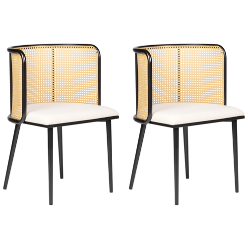 Esszimmerstühle 2er Set Schwarz / Beige aus Metall Wiener Geflecht Retro Stil Modern für Esszimmer Küche