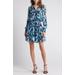 Floral Print Long Sleeve Chiffon Dress - Blue - Chelsea28 Dresses