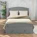 Solid Wood Bed with Wood Slat Support, Headboard and Footboard, Twin Size Platform Bed with Storage Drawer, Grey