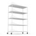 5 Tier 6000lbs Heavy Duty Adjustable Storage Rack Metal Shelf Wire Shelving Unit with Wheels - 82" H x 48" L x 24" D - White