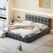 Fabric Double Bed Queen Gray Platform Bed Upholstered Grounded Bed