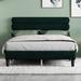 Queen Size Mattress Foundation, Wooden Slats Support Platform Bed Frame Upholstered Bed with Headboard No Box Spring - Green