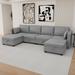 110" U-Shaped Modular Sectional Sofa Linen Upholstered Reversible Sofa Set w/Storage Chaise and Storage Ottoman, for Living Room