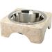 Qt. Natural Champagne Marble Pet Food Water Set With Stainless Steel Bowl 1 Quart Beige