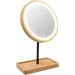 Lighted LED Makeup Mirror Vanity Mirror with 3 Color Lights Cordless USB Rechargeable Battery 360Â° Rotation Bamboo Wood Beauty Storage Tray Tabletop Stand Dimmable Circular Light Ring