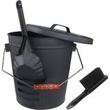 Bucket with Lid and Shovel Hand Broom 5.15 Gallon Large Galvanized Iron Metal Fireplace Tools Pail for Fire Places s Wood Burning Stoves Hearth Accessories Indoor Outdoor Black