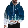 3D Graphic Hoodies for Men Long Sleeve Loose Fit Holiday Santa/Tree/Snow Print Ugly Christmas Pullover Sweatshirts Sky Blue L