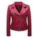 WXLWZYWL Winter Coats for Women Clearance Sale Women S Leather Lapel Slim Fitting Motorcycle Jacket Leather Jacket Red