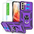 Phone Case for Samsung Galaxy S21 Case Galaxy S21 5G Case with Slide Camera Cover & Screen Protector (2Pcs) 360Â°Rotation Ring Kickstand Case for Samsung Galaxy S21 Purple