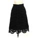 Ann Taylor Casual Midi Skirt Calf Length: Black Solid Bottoms - Women's Size 00 Petite