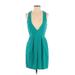 Forever 21 Contemporary Casual Dress - Party Plunge Sleeveless: Teal Print Dresses - Women's Size X-Small