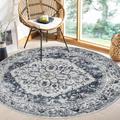 KOZYFLY Washable Round Rugs 5Ft Grey Boho Entry Rug, Non Slip Circle Dining Rugs 5'X5', Faux Wool Rugs for Bedroom, Tufted Printed Indoor Carpet for Bedroom Living Room Entryway Ding Room