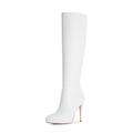 Modatope Knee High Boots Women Platform Boots Pointed Toe Tall Boots 4 In Stiletto High Heel Long Boots Size Zipper Dress Knee High Boots, White Pu, 5.5 UK