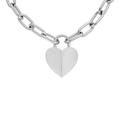 Fossil Women's Harlow Linear Texture Heart Stainless Steel Pendant Necklace, JF04657040
