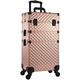 Adazzo 3 in 1 Professional Rolling Makeup Train Case Aluminum Trolley Case with 360° Rotation Wheels for Makuep Artist Cosmetic Suitcase Organizer with Lock and Key Diamond Pattern, Rose Gold,