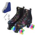 Ugboiu Roller Skates for Men and Women, Black Derby Roller Skates with 4 Shiny Wheel, Classic Double-Row Roller Skates for Indoor and Outdoor