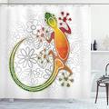 ABAKUHAUS Batik Shower Curtain, Native Southeast Common House Gecko Moon Lizard Tropical Monster Graphic Design, Cloth Fabric Bathroom Decor Set with Hooks, 78 Inches, Multicolor