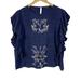 American Eagle Outfitters Tops | American Eagle Top Navy Flutter Sleeve Embroidered Floral Design | Color: Blue/Cream | Size: M
