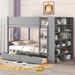 Harriet Bee Modern Solid Wood Full Over Full Bunk Bed w/ 2 Drawers & Multi-Layer Cabinet in Gray | 63.4 H x 57.6 W x 77.8 D in | Wayfair