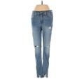 Madewell Jeggings - Mid/Reg Rise Skinny Leg Boyfriend: Blue Bottoms - Women's Size 26 - Distressed Wash