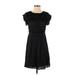 Dolan Casual Dress - A-Line Crew Neck Short sleeves: Black Print Dresses - Women's Size X-Small