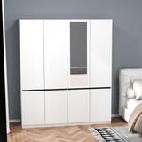 63"W White Wardrobe Armoire Closet,Large Wardrobe Cabinet with Hanging Rod and mirror, Clothes Storage Cabinet