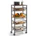 Kitchen Storage Rolling Cart, Kitchen Cart with Lockable Wheels, 5 Tier Metal Wire Basket Shelf Rolling Storage Cart