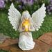 Kneeling Angel with Solar Powered Cross Garden Statue - 7.75 x 8.75 x 4.75