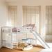 Twin Size Loft Bed with Slide and Ladder, Solid Wood Kids Bed Frame with Study Space for Bedroom Guest Room, Grey